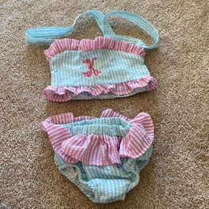 2 piece seersucker “K” swimsuit